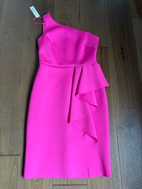 Eliza J One-Shoulder Hot Pink Dress
